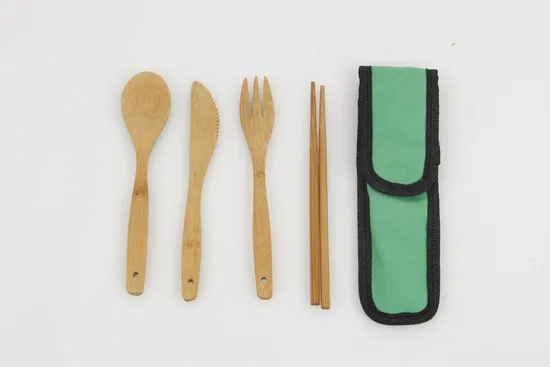 Lightweight Bamboo Fork Knife Spoon Chopstick with Travel Pouch
