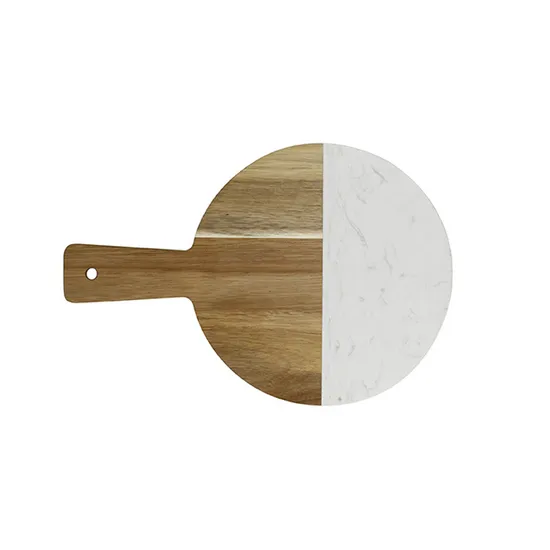 Round Shape Acacia Wood and Marble Charcuterie Board with Handle
