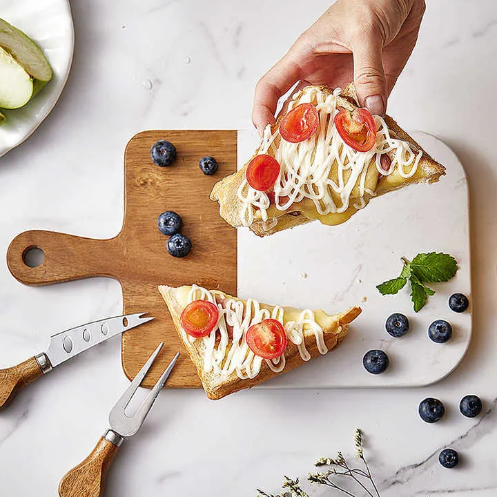 Paddle Shape Acacia Marble Cutting Board Cheese Board Pizza Board for Home Use