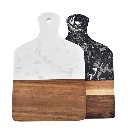 Black / White Marble Wood Serving Board for Cheese /Charcuterie / Snack