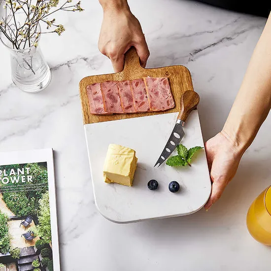 Paddle Shape Acacia Marble Cutting Board Cheese Board Pizza Board for Home Use