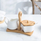 3 - Piece White Ceramic Sugar and Creamer Coffee Serving Set with Lid and Bamboo Serving Tray