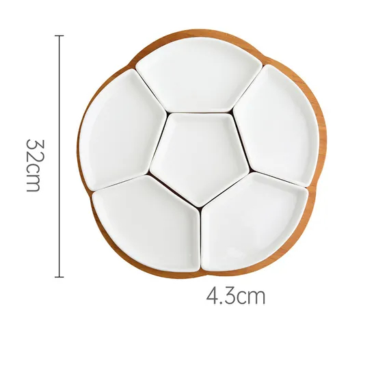 Rotatable Bamboo Serving Tray Removable Divided Ceramic Serving Dishes
