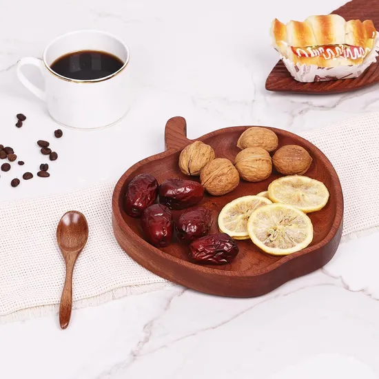 Apple Shape Multi-Purpose Ebony Wood Food Plate Serving Tray