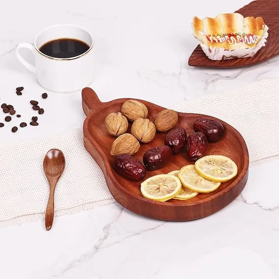 Pear Shape Ebony Wood Food Tray / Plate for Home Decor
