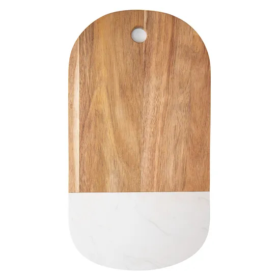 Oval Shape Modern White Marble and Wood Chopping Board