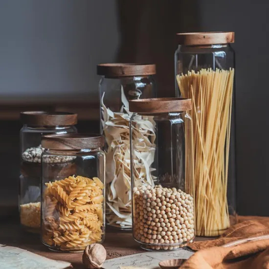 Glass Storage Jars with Wood Lid Food Storage Containers