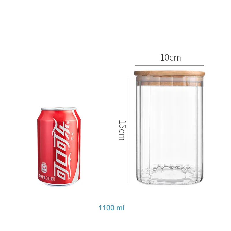 Glass Jar with Bamboo Lid for Coffee Bean Candy Cookie Noodles Nuts Spices