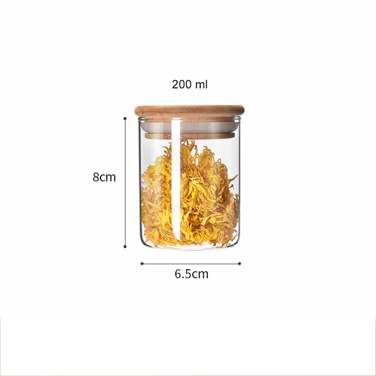 Wholesale Borosilicate Glass Jar with Bamboo Wood Lid for Coffee Candy Tea Nuts Storage