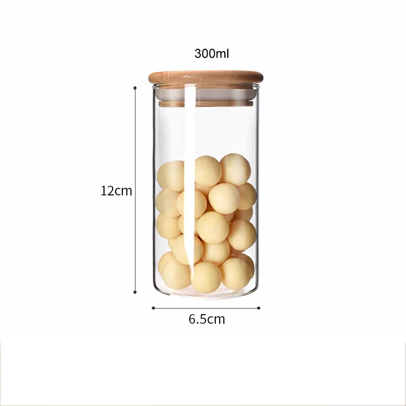 Wholesale Borosilicate Glass Jar with Bamboo Wood Lid for Coffee Candy Tea Nuts Storage