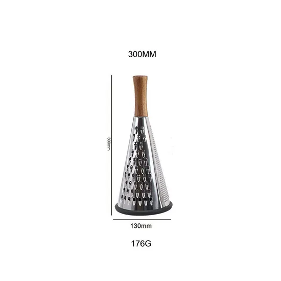 Cone Shape Stainless Steel Cheese Grater with Wooden Handle for Shaving Cheese Fruits Vegetables