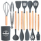 Wholesale 12-Piece Set Silicone Kitchenware Spatula Spoon with Wooden Handles for Cooking