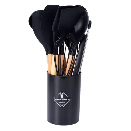 12- PCS Set Silicone Kitchen Accessories Cooking Tools Kitchen Utensils with Wooden Handles