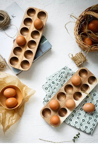 Rustic Farmhouse Stackable Wooden Egg Holder for 12 Fresh Eggs