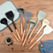 Hanging Non-Stick Silicone Spatula and Soup Ladle with Wooden Handle for Kitchen Cooking