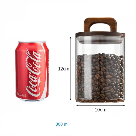 Functional Glass Food Containers Coffee Beans Storage Bottles with Acacia Wood Lid