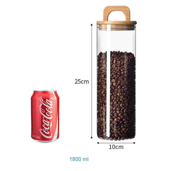 Heat Resistant Glass Coffee Storage Container Glass Jar with Bamboo Wooden Handle Lids