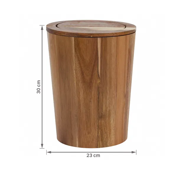 Eco Acacia Wood Trash Can Waste Basket with Lid