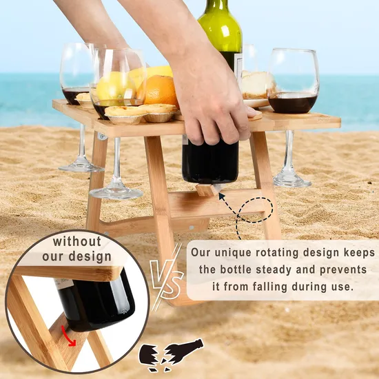 Outdoor Portable Bamboo Beach Snack Tray Wine Picnic Table for Camping