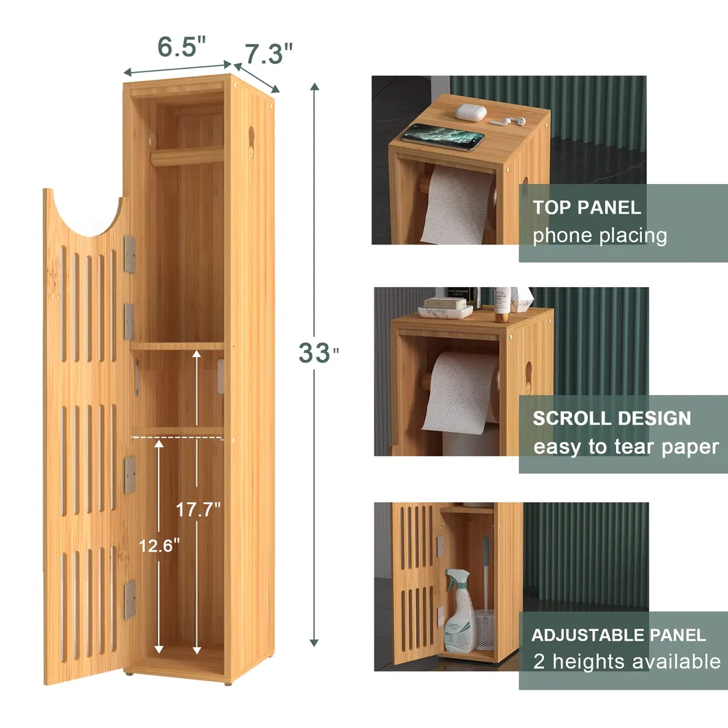 Bamboo Toilet Paper Shelf, Bathroom Organizer, Toilet Paper Holder Stand