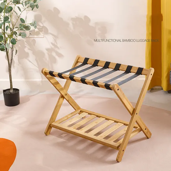 Hotel Room Floor-Standing Foldable Bamboo and Wood Luggage Rack Luggage Storage Slipper Rack.