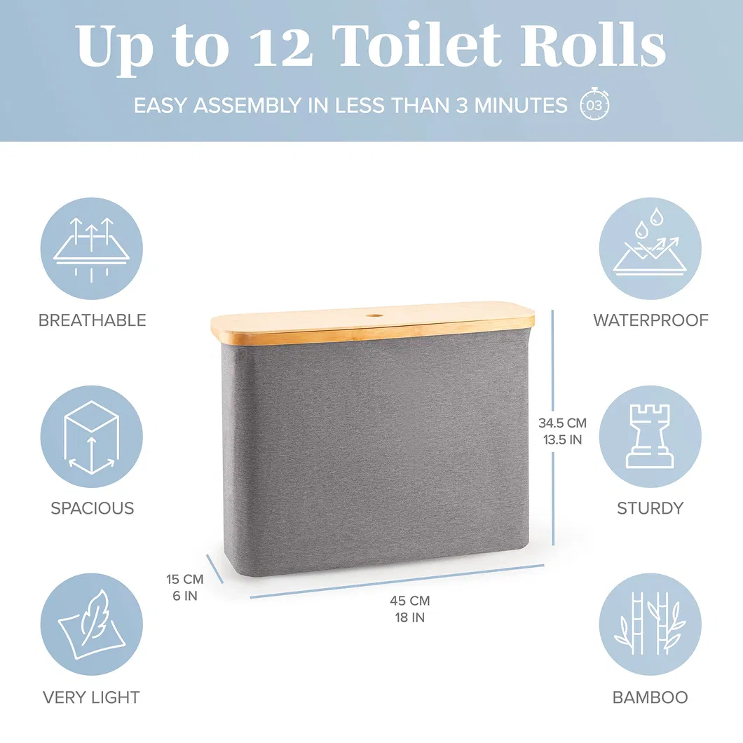 Water-Proof Grey Color Toilet Paper Holder with Bamboo Lid