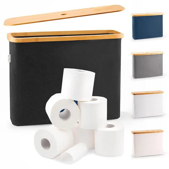 Stackable & Foldable Bathroom Toilet Paper Organizer with Bamboo Lid
