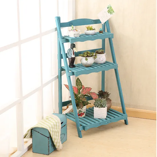 Foldable Five - Layer Step - Type Storage Rack Solid Wood Flower Rack for Succulent Plants
