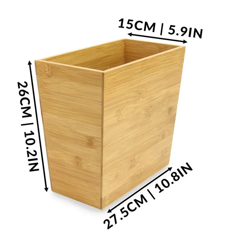 Rectangular Open Bamboo Trash Can Waster Basket for Home