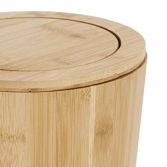 Round Bamboo Waste Basket with Lid for Living Room and Bathroom
