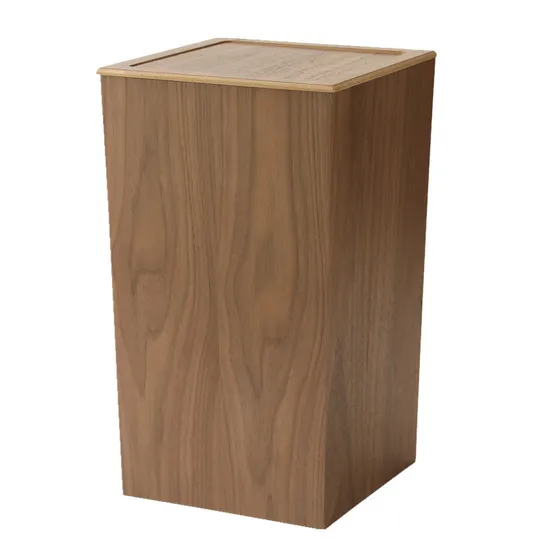 Smooth - Finished Ash Wood Waste Basket with Lid for Bedroom