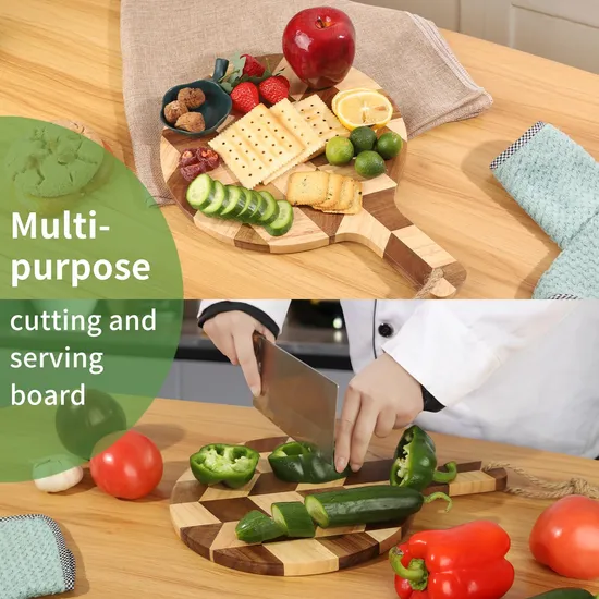 Herringbone Rubber Wood Serving Board Chopping Board with Handle