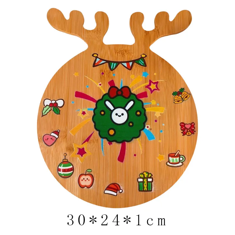Solid Wood UV Printing Christmas Charcuterie Board for Meat Fruit Crackers Dessert Snack