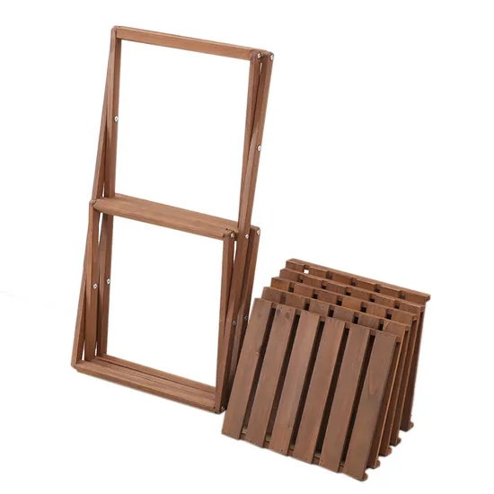 Movable and Fodable Triangular Wood Flower Shelf Plant Display Stand Outdoor Indoor