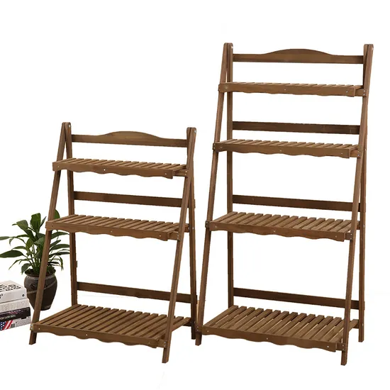 Folding Four-Layer Multi-Function Flower Rack Wooden Plant Stand Display Shelf for Garden