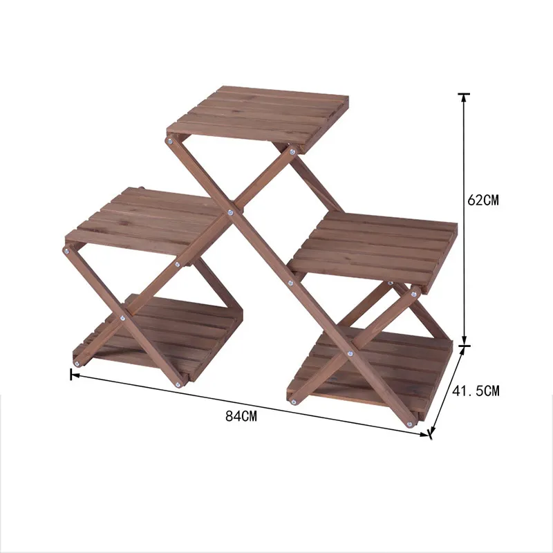 Movable and Fodable Triangular Wood Flower Shelf Plant Display Stand Outdoor Indoor