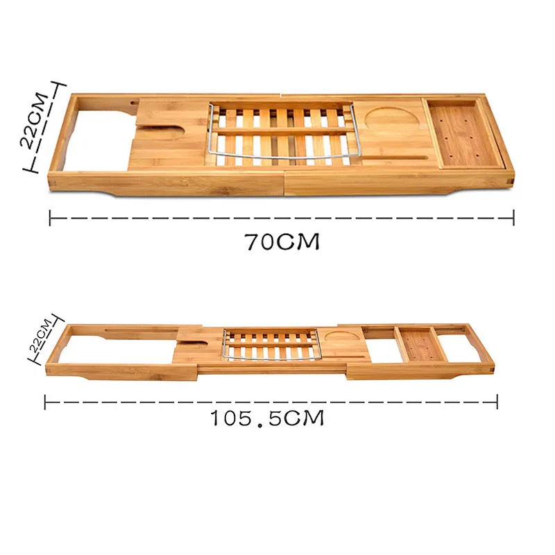 Retractable Multifunctional Non-Slip Bamboo Bathroom Shelf Bathtub Shelf with Red Wine Stand