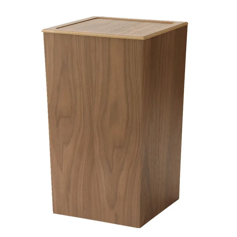Vintage - Style Walnut Wood Waste Basket for Living Room
