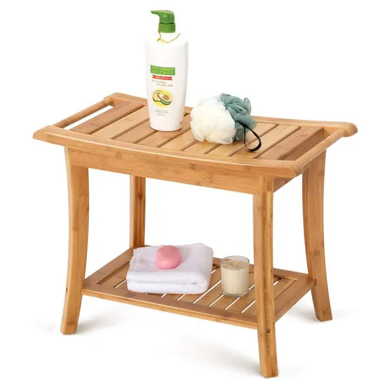 Thickened Bamboo Bathroom Stool with Towel Hanging Function