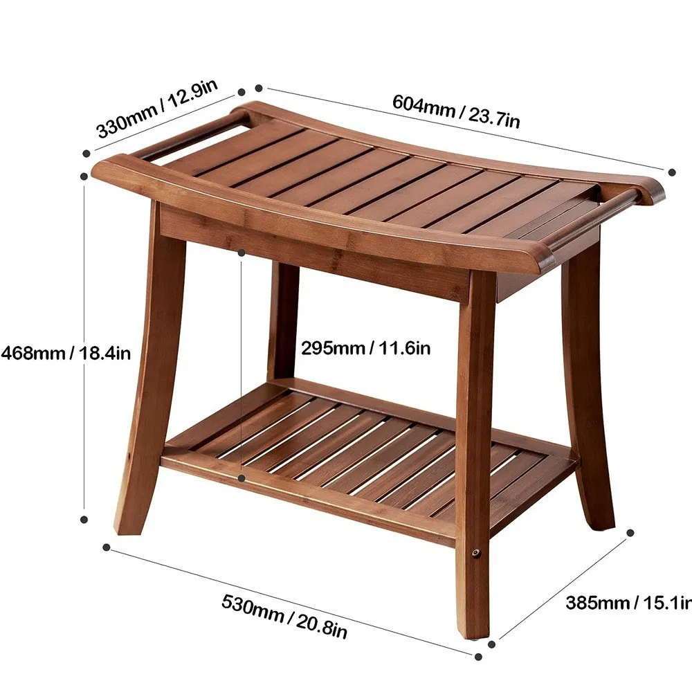 Carbonized Color Non-Slip and Waterproof Bamboo Bathroom Stool Shower Stool with Towel Hange