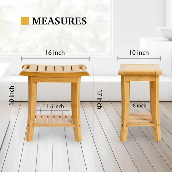 Household Bamboo Bathroom Shower Bench with Towel Hange
