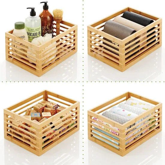 Custom Multi-Functional Hollowed-out Bamboo Storage Basket Set for Household Sundries /Fruits / Vegetables.