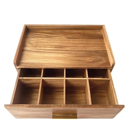 Custom Acacia Wood Coffee Storage Box Drawer Box Tea Set Storage Box