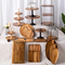 Rustic Double Use Round Acacia Wooden Bowl Cake Stand with Glass Dome