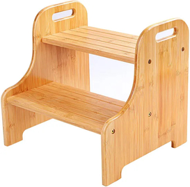 Bamboo Children Footstool for Living Room with 2-Layer Anti-Slip Treadboard. Bamboo Stool.