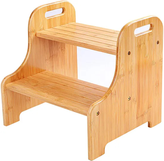 Bamboo Children Footstool for Living Room with 2-Layer Anti-Slip Treadboard. Bamboo Stool.