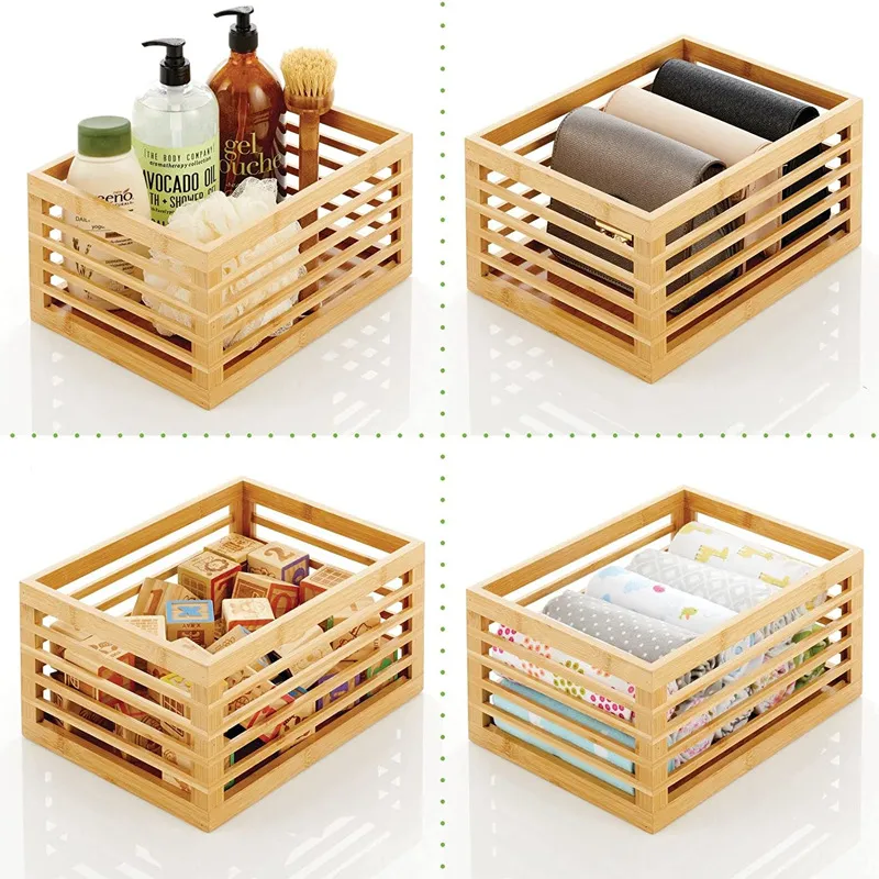 Custom Multi-Functional Hollowed-out Bamboo Storage Basket Set for Household Sundries /Fruits / Vegetables.