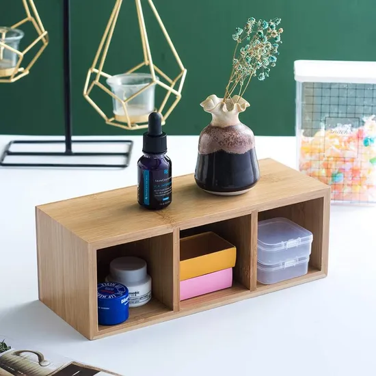 3-Compartment Bamboo Desk Organizer for Pens & Remotes