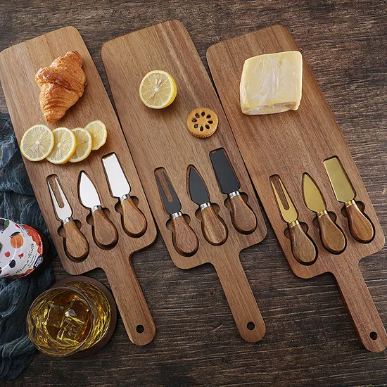 Oval Shape Acacia Wood and Slate Steak Tray Chopping Board Cheese Board with Knvies