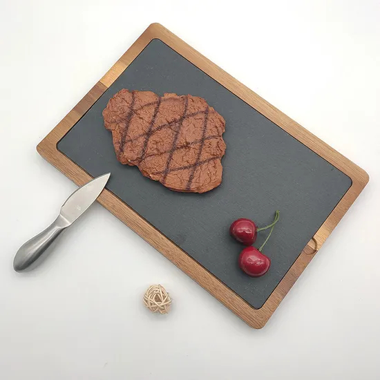 Rectangle Acacia Wood Serving Plate Slate Serving Board for Meat, Desserts, Cheese